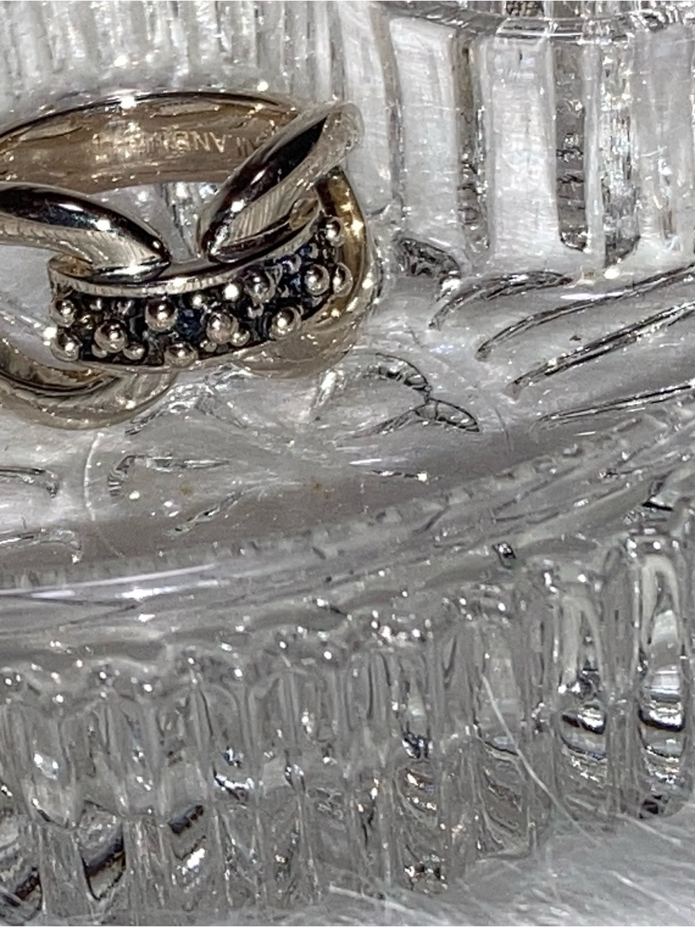 Vintage Michael Dawkins Silver Chain-Style Ring with Beaded Accent - Silver